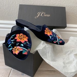 J. Crew Embroidered Smoking Slipper Mule in Deep Pacific
